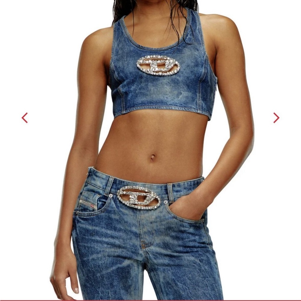 Diesel Runway Crystal Logo Crop Top